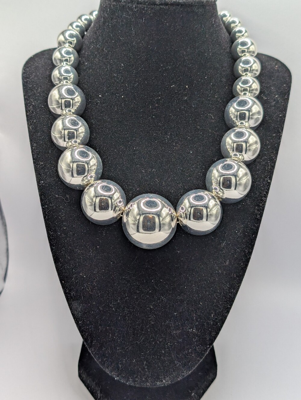 Polished Silver Bubble Bead Statement Necklace - Women's Jewelry
